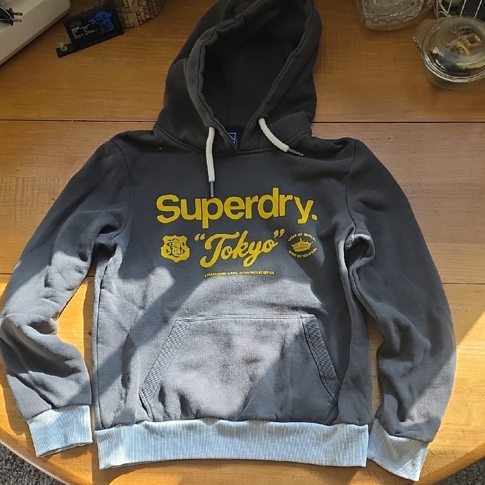 Superdry Charcoal Hoodie with Yellow Accents